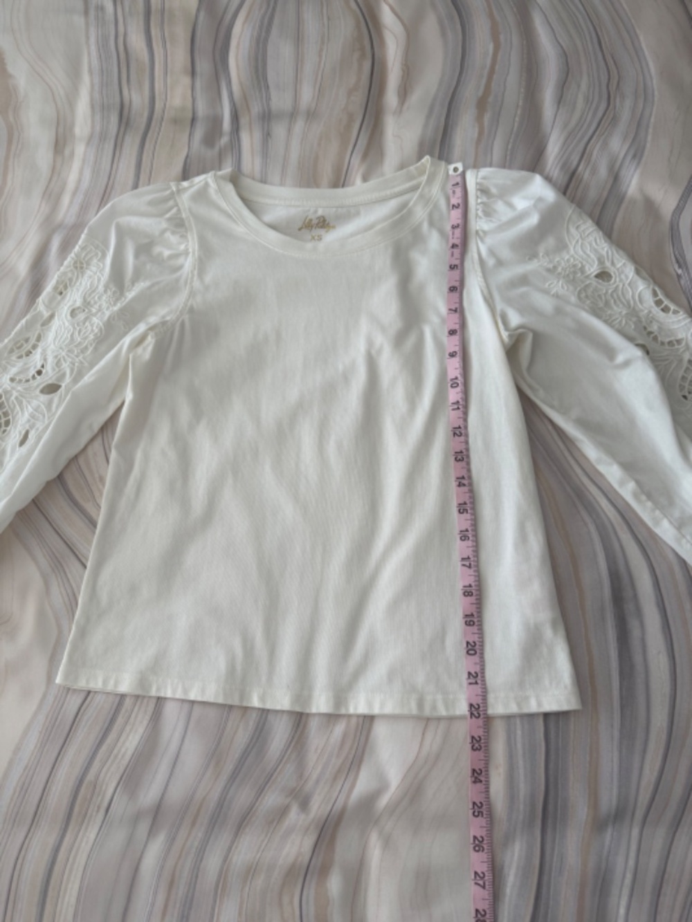 Lilly Pulitzer Isley Knit Top Ivory "Coconut" Long Eyelet Sleeves Top Tee Sz XS - Picture 14 of 15